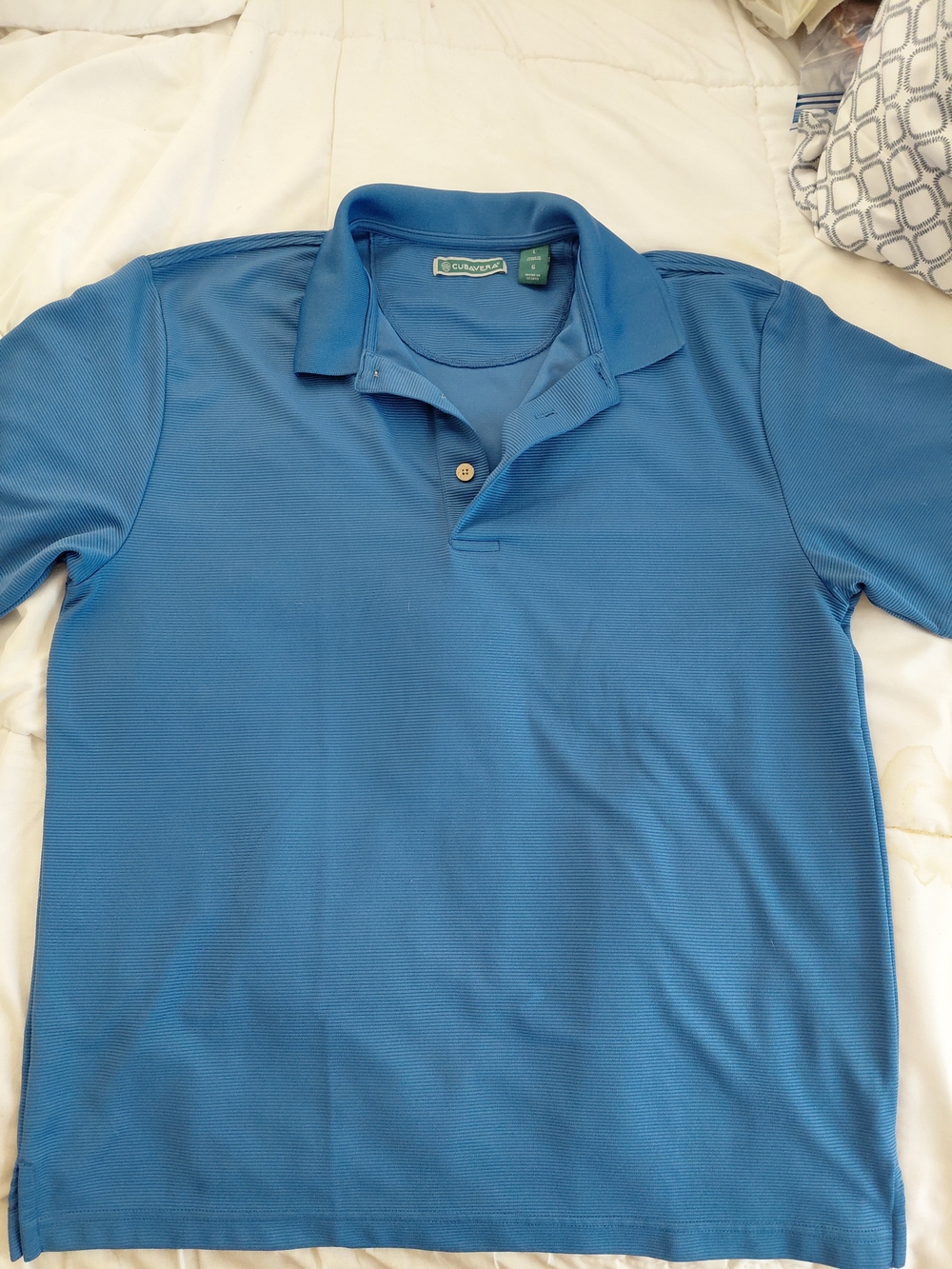Cubavera Mens L Blue Ribbed Polo Shirt Blue